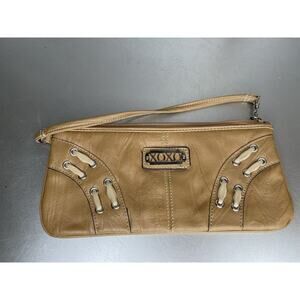 XOXO Wristlet Wallet Phone Purse Faux Leather Y2K Tan Silver
